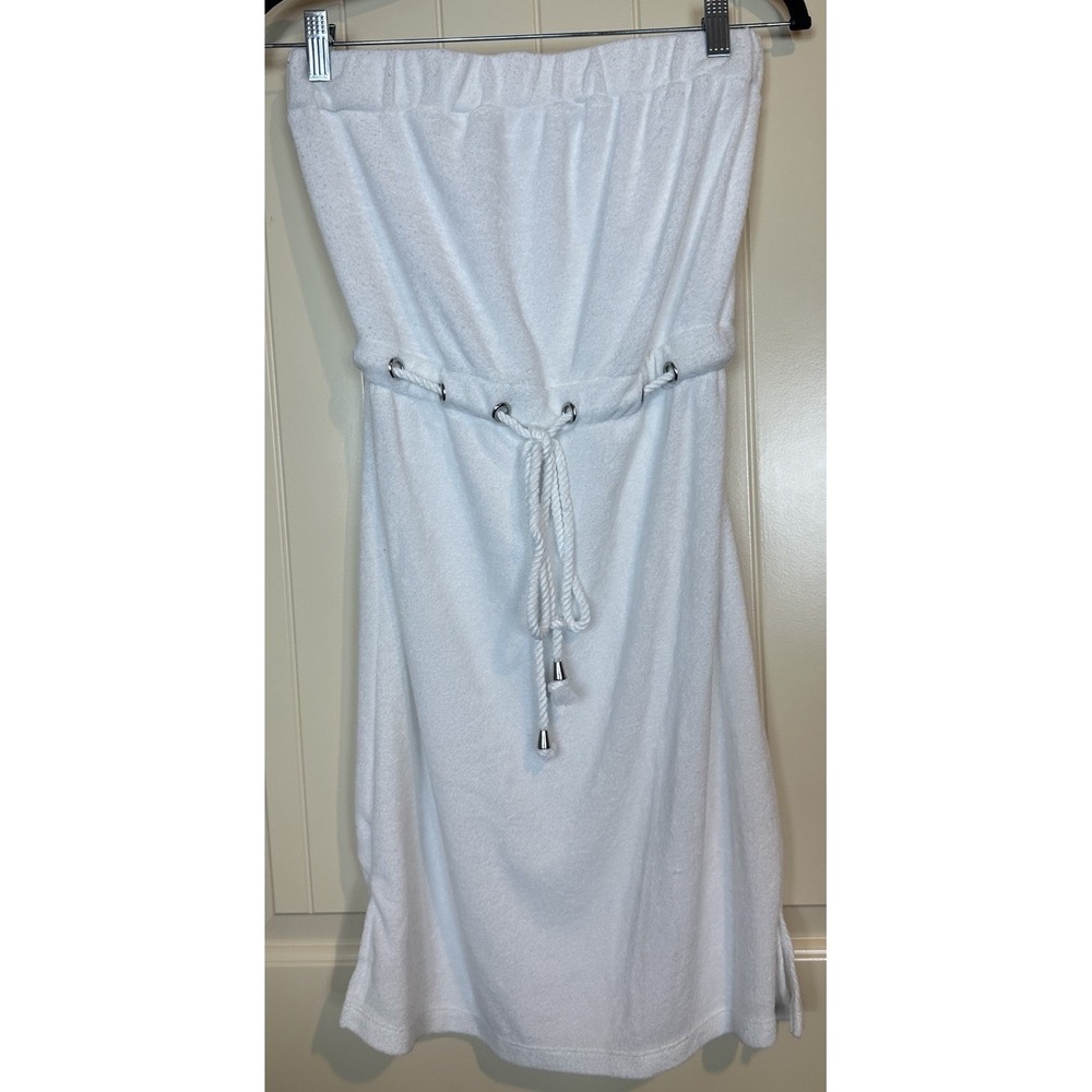 Beach Break Womens white terry cloth strapless swim beach pool coverup sz S